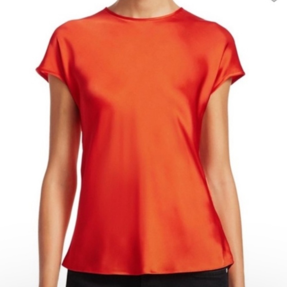 Helmut Lang Red Orange Magma Satin Short Sleeve Top